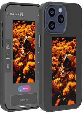 KSOPUERT 4-Color NFC Ink Screen Smart Case for iPhone 15 Pro Max,Dark Gray | One-Click Picture Transfer,Smart Custom DIY Ink Screen Back Cover Fit for iphone,Always-on Display Protective Cover, 3.7 Inch