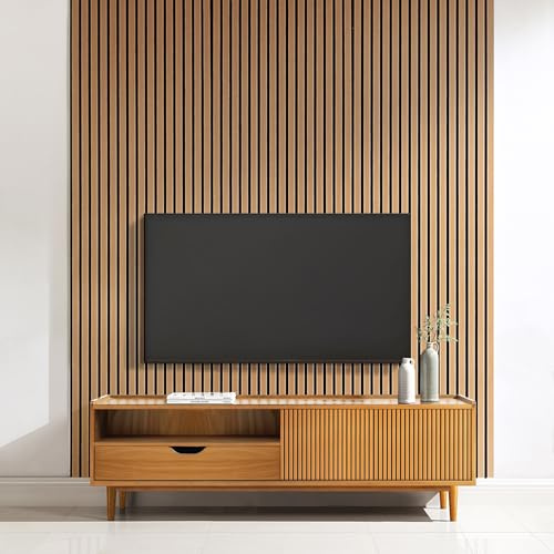 Home Treats Wall Panel Wood Slat | Decorative Wooden Panelling 3D Slatted Acoustic Sound Absorbing Ceiling or Wall Slats (Oak, 240 x 60cm (2 Pack))...
