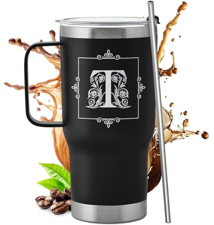 Maverton Schwarzer 600 ml Trinkbecher mit Deckel und Strohhalm - Edelstahl Kaffeebecher to go 100% dicht - Geschenke für Männer zum Geburtstag - personalisierte Geschenke