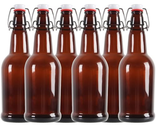 GARUET 16 Ounces - Swing Top Glass Bottles, Flip Top Glass Water Bottles for Fermentation, Kombucha, Oil, Vinegar, Vanilla Extract, Juice, Tea, Wine - Beer Brewing Bottle, 6 Pack