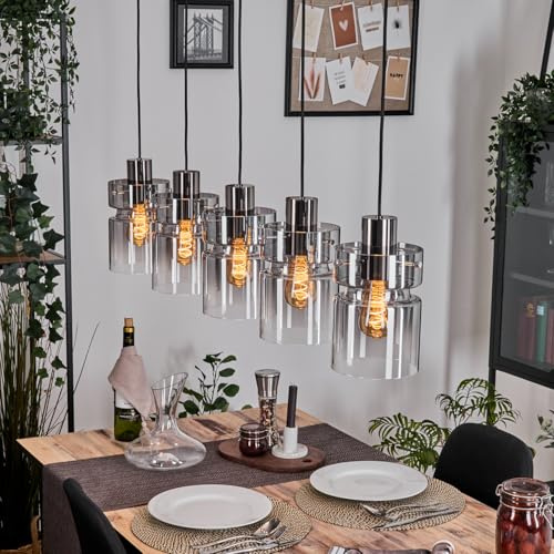 HOFSTEIN Hängeleuchte Hasvik, 5-flammige Hängelampe aus Metall/Glas in Schwarz/Rauchfarben/Klar, Vintage-Design (Ø 15 cm), E27, Pendelleuchte verstellbar bis 150 cm, Esszimmer, Wohnzimmer, Küche
