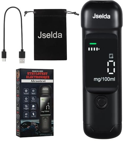 Éthylotest Électronique - Rechargeable & Portable – Éthylomètre Numérique Moderne avec Écran LCD - Capteur Sensible & Détection Précise – Usage Personnel & Professionnel - Pochon de protection inclus