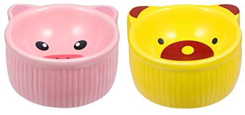 GREENADSCAPE 2er Satz Keramik Hamsternapf Futterspender Für Kleintiere Cartoon Tierfutterhalter Biss Und Verdrehsicher