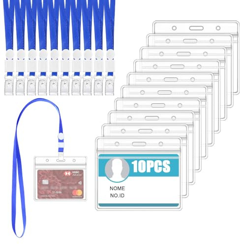 Ausweishülle mit Schlüsselband, 10 * 8.5cm Horizontal Ausweishalter 10 Sets Transparent Wasserdicht Kartenhülle Namensschilder Schutzhülle Ausweishülle mit Umhängeband Lanyard für Schule Büro