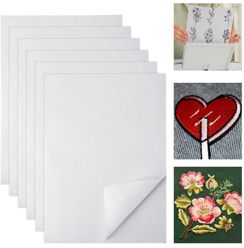 Bafumiu 6PCS A4 (29,7x21cm) Selbstklebendes Wasserlösliches Stickvlies - Bedruckbares Stickpapier für Stickvorlagen wasserlöslich, ideal für Hand- und Maschinenstickerei