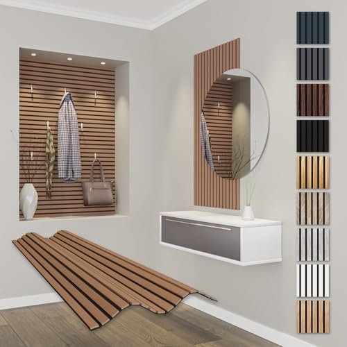 HEXIM Akustikpaneele 118x60cm Holz Comfort - flexible Holzpaneele Platten Lamellenwand MDF Wandpaneele Lamellenverkleidung Wandverkleidung schalldämmend (0.71m² Teak)