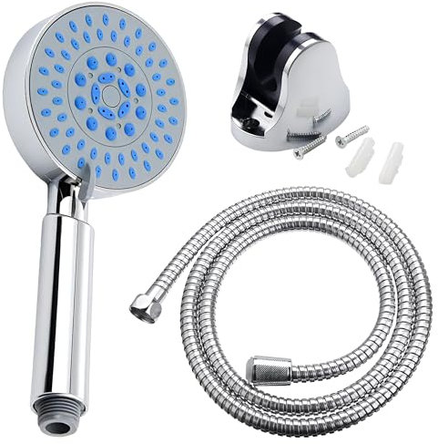 CJSME® Alcachofa de Ducha Alta Presión + Manguera Flexible de 1,5 m + Soporte Pared/ducha alcachofa Antical Cromado con 5 modos Pulverización etc..