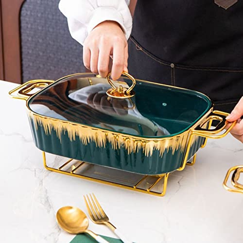 Ceramic Chafing Dish Buffet Server with Warming Tray for Parties and Events Green 2.3L