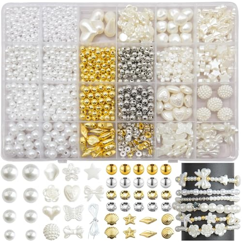 BOMULEZG Weiße Perlen Set zum Armbänder Selber Machen, DIY Schmuck Bastelset für Mädchen & Erwachsene, Perlen zum Auffädeln für Armband, Halskette, Geschenkideen (5)