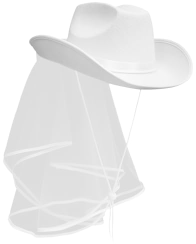 Yardenfun Gastgeschenke Weißer Cowboyhut Mit Schleier Western Cowgirl Cowboyhut Cowgirlhut Hüte