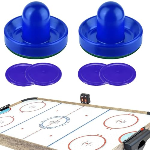 Air Hockey Pushers, Air Hockey Pucks and Air Hockey Paddles, Goal Handles Paddles Replacement Accessories for Game Tables (2Pushers, 4Pucks) (2PCS Blue)