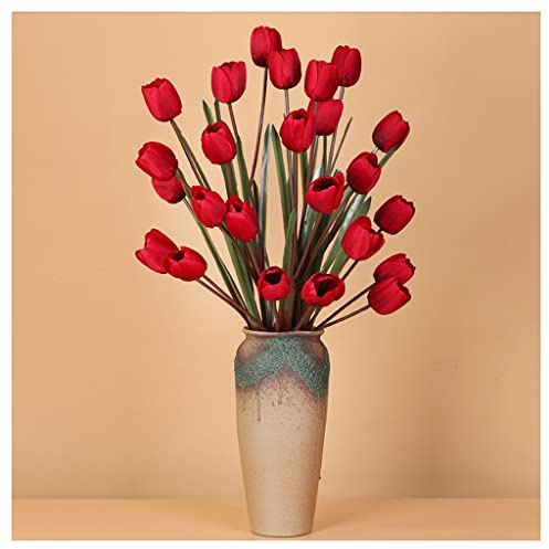 Bouquet de fleurs artificielles avec vase en soie - Fleurs artificielles de tulipes - Bouquet de mariage, fête de mariage, fleurs artificielles - Décoration de jardin (C