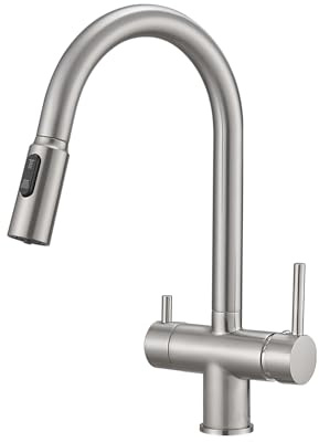 XJTNLB Grifo Osmosis 3 Vias Extraible Grifo de Cocina Fregadero Extensible Osmosis Cepillado Mezclador Agua Fría y Caliente