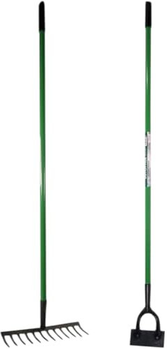 2 Piece Garden Tool Set – 12 Tooth Lawn Rake & Dutch Hoe | Heavy Duty 1.3m Long Handle Tools for Weeding, Soil Cultivation & Leaf Raking – Durable Metal Heads with 3cm Thick Poles