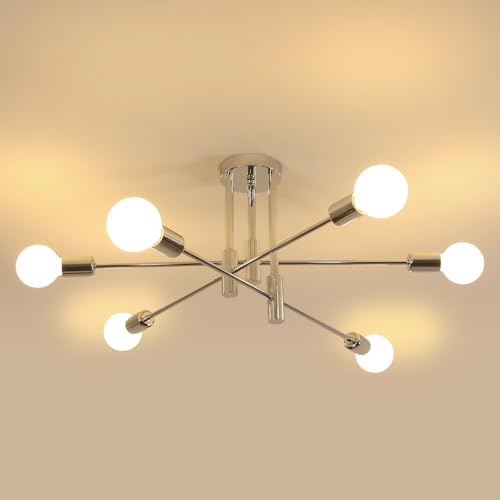 Riserva Lampadario Industrial, 6 Luci Plafoniera Soffitto Vintage, E27 Lampada da Soffitto Cromata per Camera da Letto, Soggiorno, Sala da Pranzo, Cucina