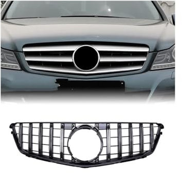Haubengrill Für C W204 Für AMG Für GT 2007 2008 2009 2010 2011 2012 2013 2014 Auto Frontstoßstangengrill Sport Kühlergrill(Silver Colour)