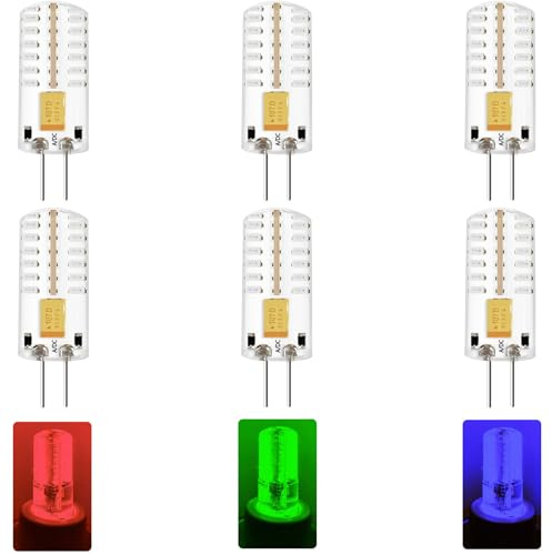 Tupolife RGB G4 Bi-pin LED Bulbs 12V 3W 6-Pack(2X Red/2x Green/2x Blue), 20W-30W Halogen G4 LED Bulb for Low Voltage Christmas Holiday Party Decoration Outdoor Tree Landscape Light Bulbs