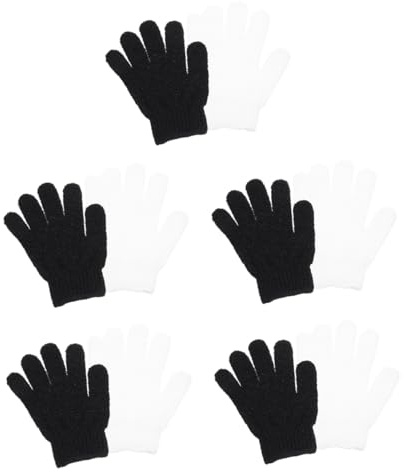 OATIPHO 10Pcs Bath Exfoliating Gloves Set Five Finger Body Shower Scrub Mitts for Deep Cleaning Comfortable and Durable Exfoliation for All Skin Types Black White