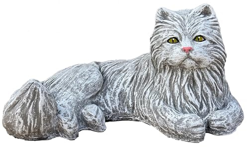 stoneandstyle Steinfigur Main Coon Katze liegend Kater frostfest, lebensgroß, 13,3 kg