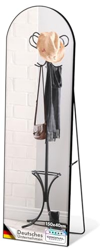 Floordirekt Madison Miroir pleine longueur, 150 x 40 cm, miroir sur pied bombé, cadre en alliage d'aluminium, verre trempé, pour chambre à coucher, salon, vestiaire, noir