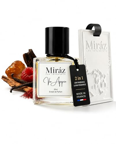 Autoduft mit Himbeer, Vanille & Sandelhoz – Luxus Auto Parfum mit Duftstein für 6 Monate Duft I 2in1 Premium Auto Parfüm für Innenraum & Haut I Auto Lufterfrischer