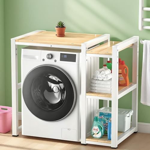 SOFACHEN Estantería Lavadora, Mueble para Encima De Lavadora con Ajustable En Altura De 3 Niveles, Estantería para Secadora para BañO, Cocina, Lavandería, Ácil De Montar(White)