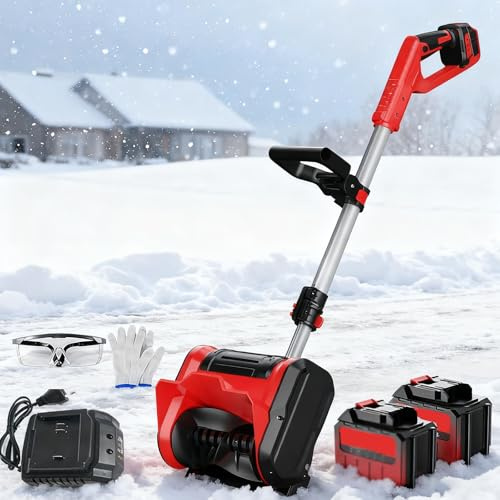 Pala quitanieves inalámbrica de 1200 W, soplador de Nieve eléctrico de Mano con 2 baterías extraíbles y 1 Cargador, Distancia de Tiro de 8 m, Poste telescópico de 118-139 cm, para calzadas/Patios