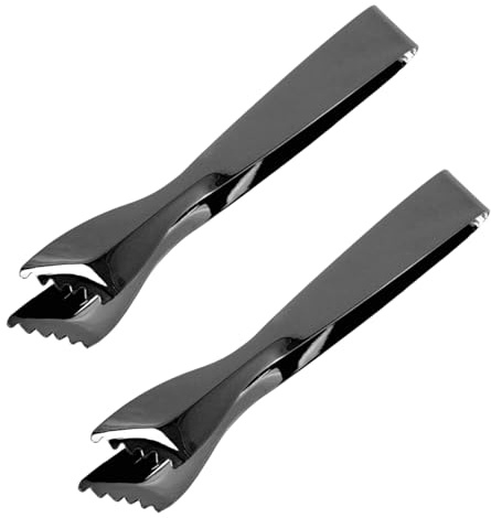 2 pinzas para servir de acero inoxidable, pinzas para cubitos de hielo, accesorios para barra, fáciles de agarrar, multiusos para el hogar, cocina o cafetería (Chapada en negro)