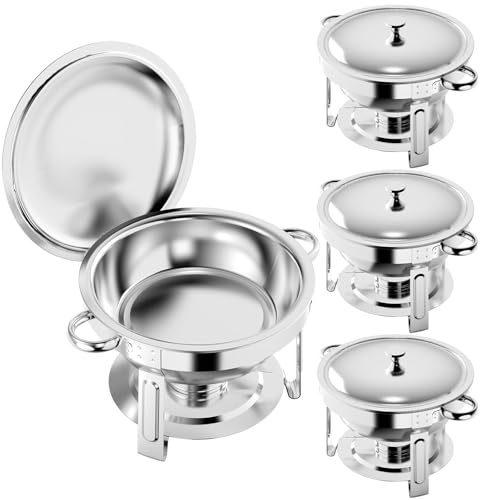 VorChe 4 Stück Chafing Dishes für Buffet Set, 6QT Runde Edelstahl Chafing Dish Buffet Set Buffet Wärmer für Catering, Hochzeiten und Partys