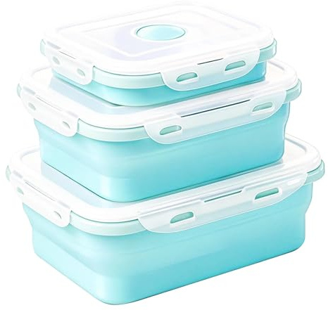 ZIJANG 3 Stück Faltbare Brotdose, Brotdosen Set mit Deckel | Auslaufsichere Frischhaltedose 350/500/800 ml, für Büro, Aufbewahrung und Camping
