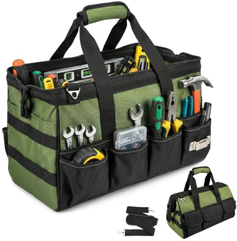 16-Inch Tool Bag - Tool Bags Heavy Duty 40×20×24 cm, Large Wide Mouth Toolbag Organiser with Shoulder Strap, 29 Pockets Large Work Tool Bag Carrying Case for Home DIY Tradesmen, Electrician, Engineers