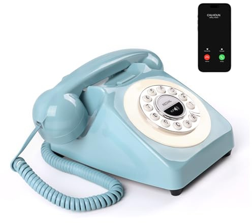 Plyisty Teléfono Retro Bluetooth, Teléfono Fijo de Escritorio Vintage con Batería Recargable USB, Llamadas Manos Libres y Reproducción de Música, para Oficina en casa. (Blue)