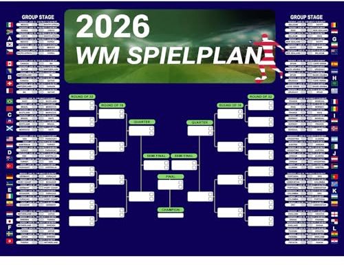Gleemix Fußball WM 2026 Spielplan Poster, 50x70 cm WM Spielplan 2026 Poster, WM-Planer Enthält 48 Mannschaften Gruppen Knockout und Finale alle Ergebnisse der Spiele Vollversion