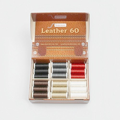 ACKERMANN® Leather Nähgarnset Farben Mix Stärke 60, 6 Farben á 6X 120m, Garn für Leder, Markengarn, Garndisplay