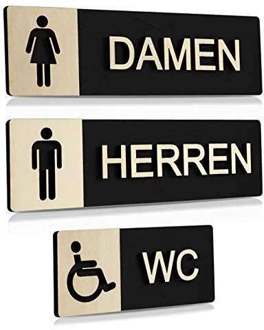 Manschin-Laserdesign WC Schild Toilettenschilder Holz - Made in Germany - (Komplettset (Damen Herren Behinderten WC))