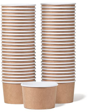 Lot de 50 gobelets à glace en papier jetables de 163 ml pour aliments chauds ou froids, fournitures de fête de 163 ml pour sundae, yaourt glacé, soupe, marron