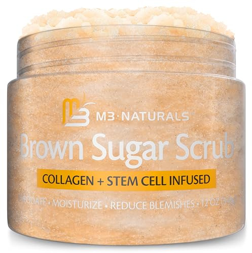 Brown Sugar Scrub Face Foot & Body Exfoliator Infused with Collagen and Stem Cell Exfoliating Salt Body Scrub for Toning Skin Cellulite Skin Care, 12oz by M3