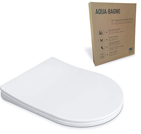 Aqua Bagno | Flacher Toilettendeckel mit Absenkautomatik & WC-Sitz in D-Form, Universal WC-Sitz, abnehmbarer Deckel