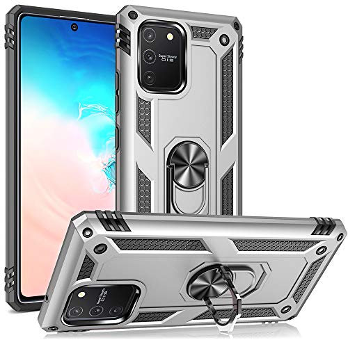 NALIA Ring Handyhülle kompatibel mit Samsung Galaxy S10 Lite Hülle, Kratzfeste Schutzhülle mit 360° Finger-Halter, Dünnes Silikon Cover Innen & Hardcase, für magnetische KFZ-Halterung, Farbe:Silber