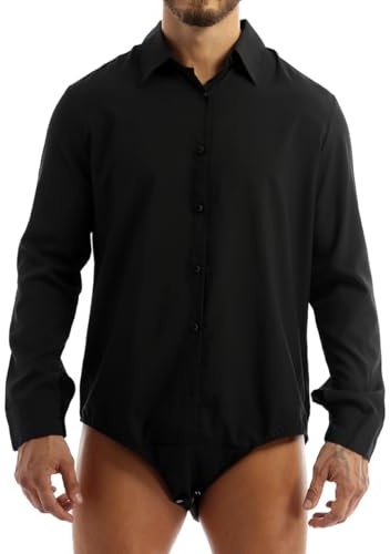 YiZYiF Camicia Body da Danza Latino Moderno Uomo Costumi da Ballo Bottoni di Base Dancewear Tango Samba Rumba Pratica Prestazione Competizione Nero XL