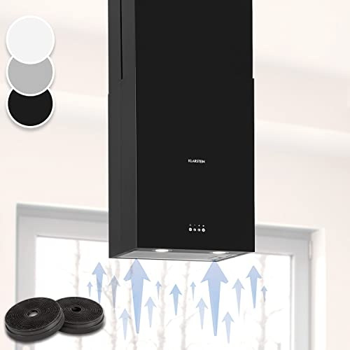 Klarstein Cappa Isola Sospesa, Cucina con Timer, Flusso d'Aria di 641m³/h, Cappa Sospesa per Cucina con 3 Modalità e Filtri Antigrasso, Cappa Isola Sottopensile con Filtri a Carboni Attivi