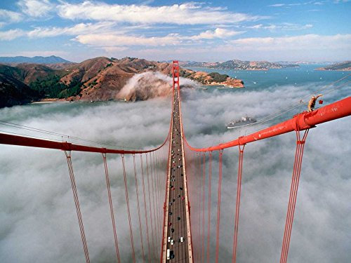 Feeling at home LEINWANDDRUCK im SCHATTENFUGENRAHMEN Maler an der Golden Gate Bridge, San Francisco Anonymous - Küsten horizontal Kunstbilder im Holzrahmen cm_58_X_77