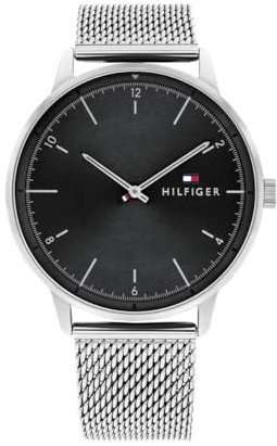 Tommy Hilfiger Analog Quarzuhr für Herren mit Silbernes Edelstahl-Mesh-Gliederarmband - 1791842