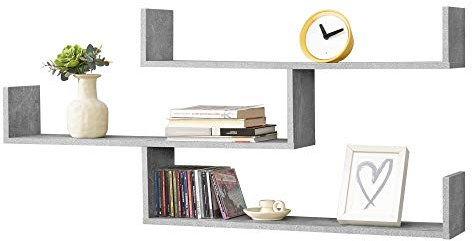 [en.casa] Mensola da Parete/da Muro con 3 Ripiani a Forma di U 119 x 18 x 55 cm Scaffale/Libreria/Consolle Pensile Portaoggetti - Effetto Cemento
