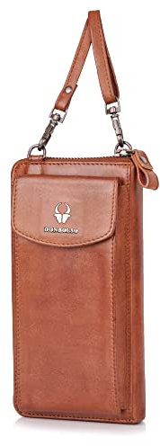 DONBOLSO® Handy Umhängetasche Porto | Kleine Handytasche für Damen | Stilvolle Handytasche mit Geldbörse zum Umhängen | Crossbody Bag Damen in Cognac