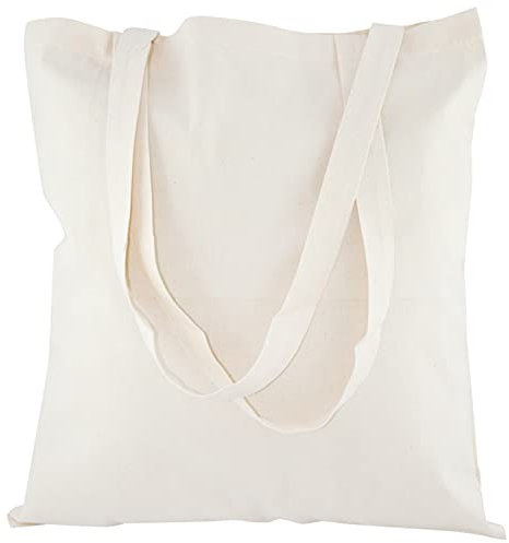 AllBags Baumwolltasche 380 x 420 mm mit langen Griffen 70 cm, Einkaufstasche, Alltagstasche, arbeitstasche damen, strapazierfähige stofftasche kindergarten, jutebeutel (10 er-Pack, Ecru)