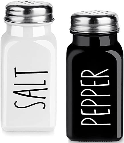 Dopeca Salière et poivrière vintage en verre avec couvercle en acier inoxydable Noir et blanc 76,5 g