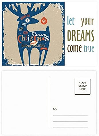 Weihnachts-Postkarten-Set mit blauem Hirsch, mit Aufschrift Dream Come True, 20 Stück
