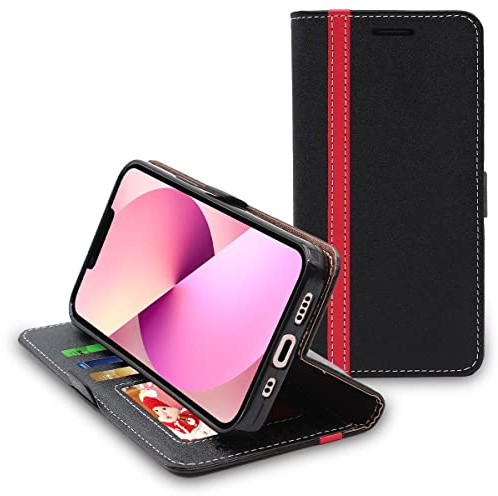 ebestStar - Funda para iPhone 13 Mini Apple, Carcasa Libro Capa, Protectora Cartera, Cuero PU Soporte Tarjeta, Negro/Rojo
