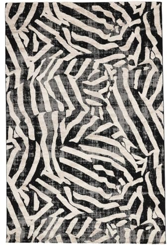 RugVista Nalori Teppich, 200 x 300 cm, Schwarz/Beige | Moderne, Rechteckig, Niedriger Stapel, Nur chemische Reinigung, Oeko-Tex 100, Wohnzimmer, Esszimmer, Schlafzimmer